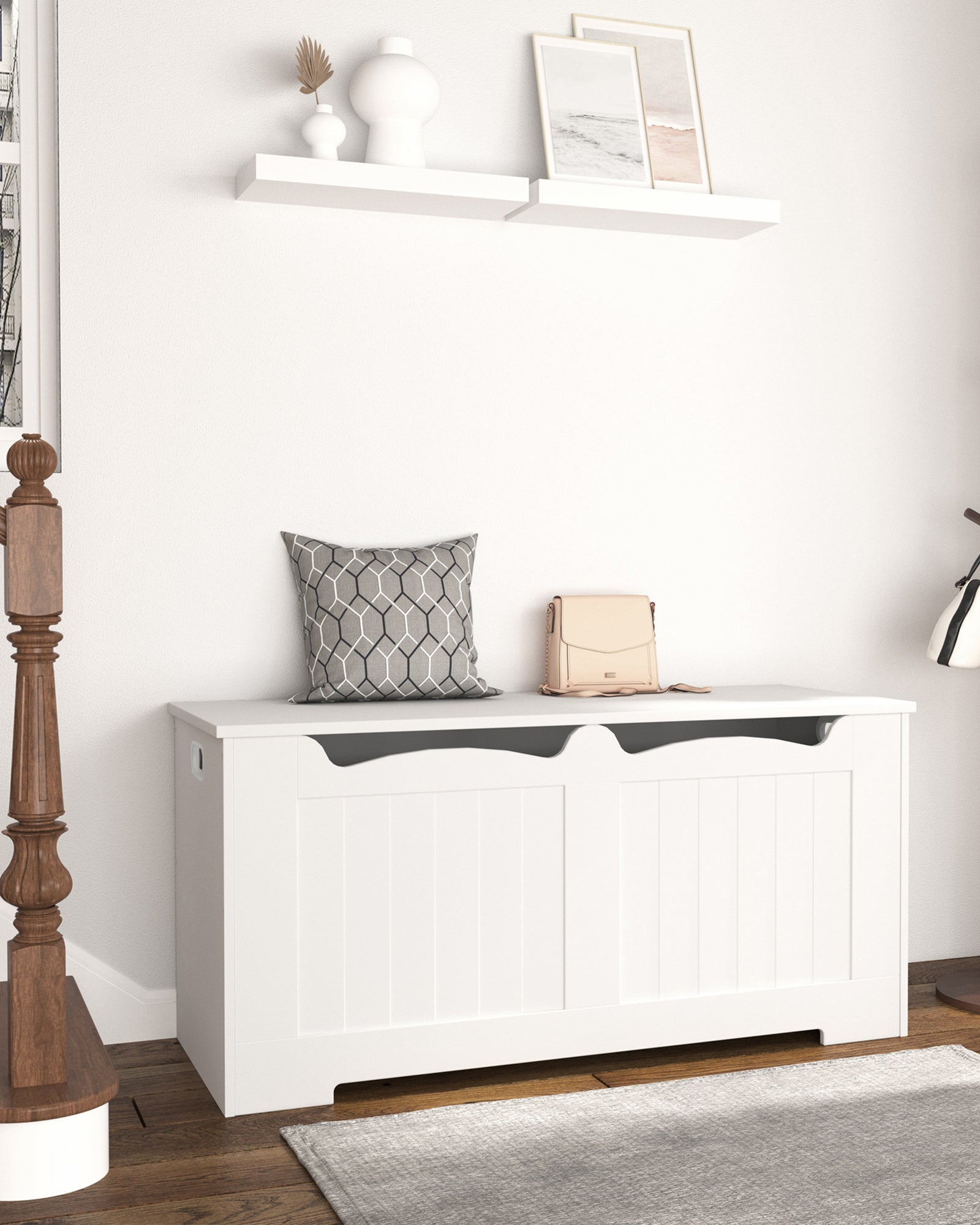 Hzuaneri Storage Bench, Storage Seat, Storage Chest with 2 Sturdy Hinges, White