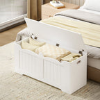 Hzuaneri Shoe Bench Storage Box, White, 40 x 110 x 48 cm SB25503X Shoe Bench with 2 Stable Hinges for Entrance, Bedroom, Living Room