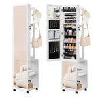 Hzuaneri Jewelry Cabinet, Jewelry Mirror Cabinet, Standing Jewelry Organizer with 1 Clothes Rack, White and Black