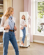 Hzuaneri Jewelry Cabinet, Jewelry Mirror Cabinet, Standing Jewelry Organizer with 1 Clothes Rack, White and Black