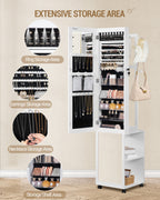 Hzuaneri Jewelry Cabinet, Jewelry Mirror Cabinet, Standing Jewelry Organizer with 1 Clothes Rack, White and Black
