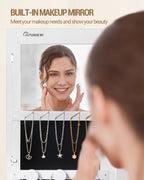 Hzuaneri Jewelry Cabinet, Jewelry Mirror Cabinet, Standing Jewelry Organizer with 1 Clothes Rack, White and Black