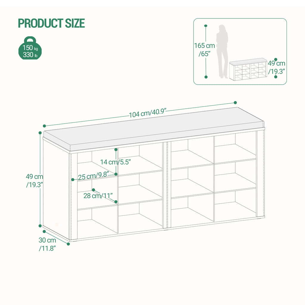 Hzuaneri Shoe Bench With Seat, Shoe Cabinet With Bench And 12 Compartments, White-Grey