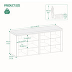 Hzuaneri Shoe Bench With Seat, Shoe Cabinet With Bench And 12 Compartments, White-Grey
