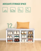 Hzuaneri Shoe Bench With Seat, Shoe Cabinet With Bench And 12 Compartments, White-Grey