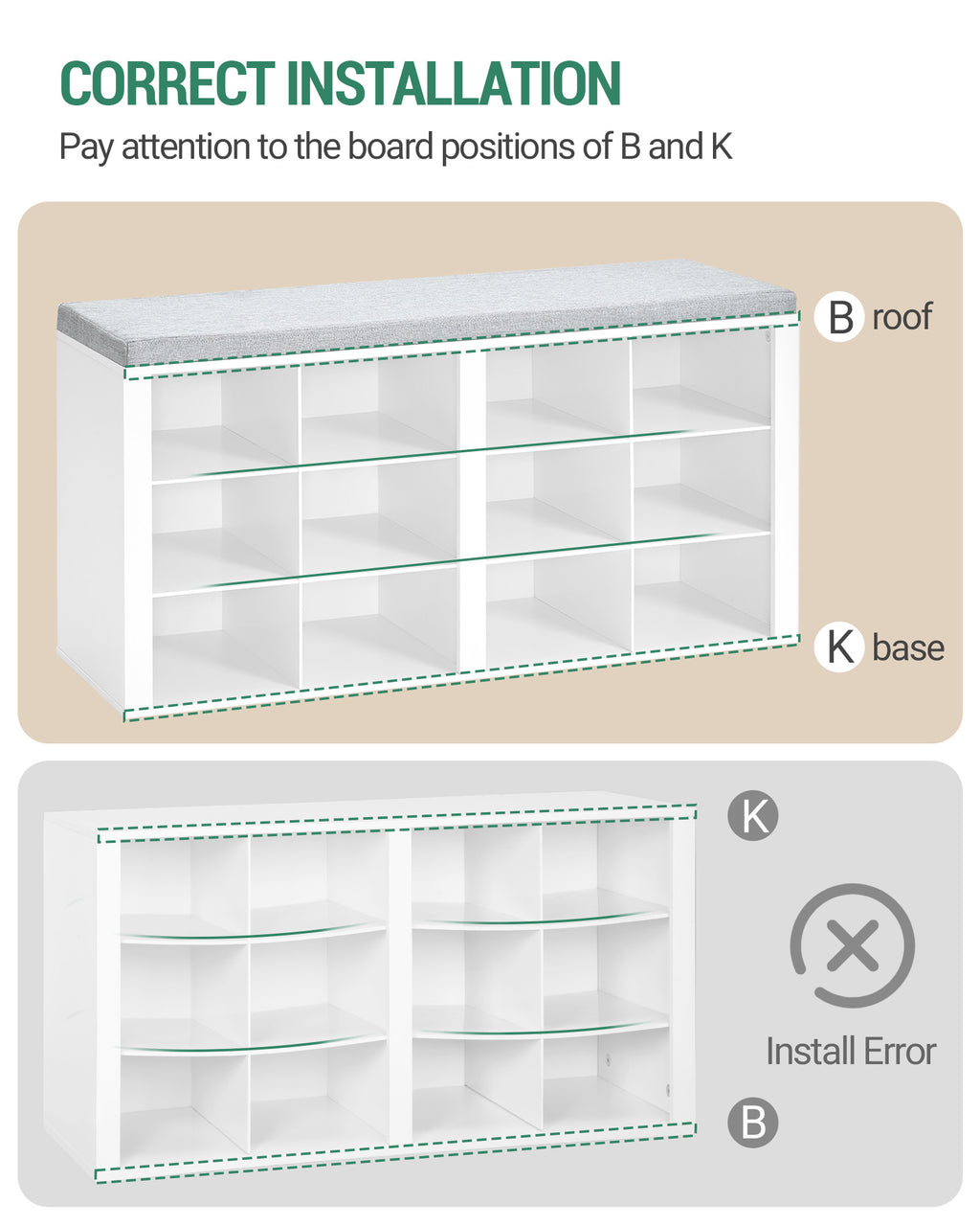 Hzuaneri Shoe Bench With Seat, Shoe Cabinet With Bench And 12 Compartments, White-Grey