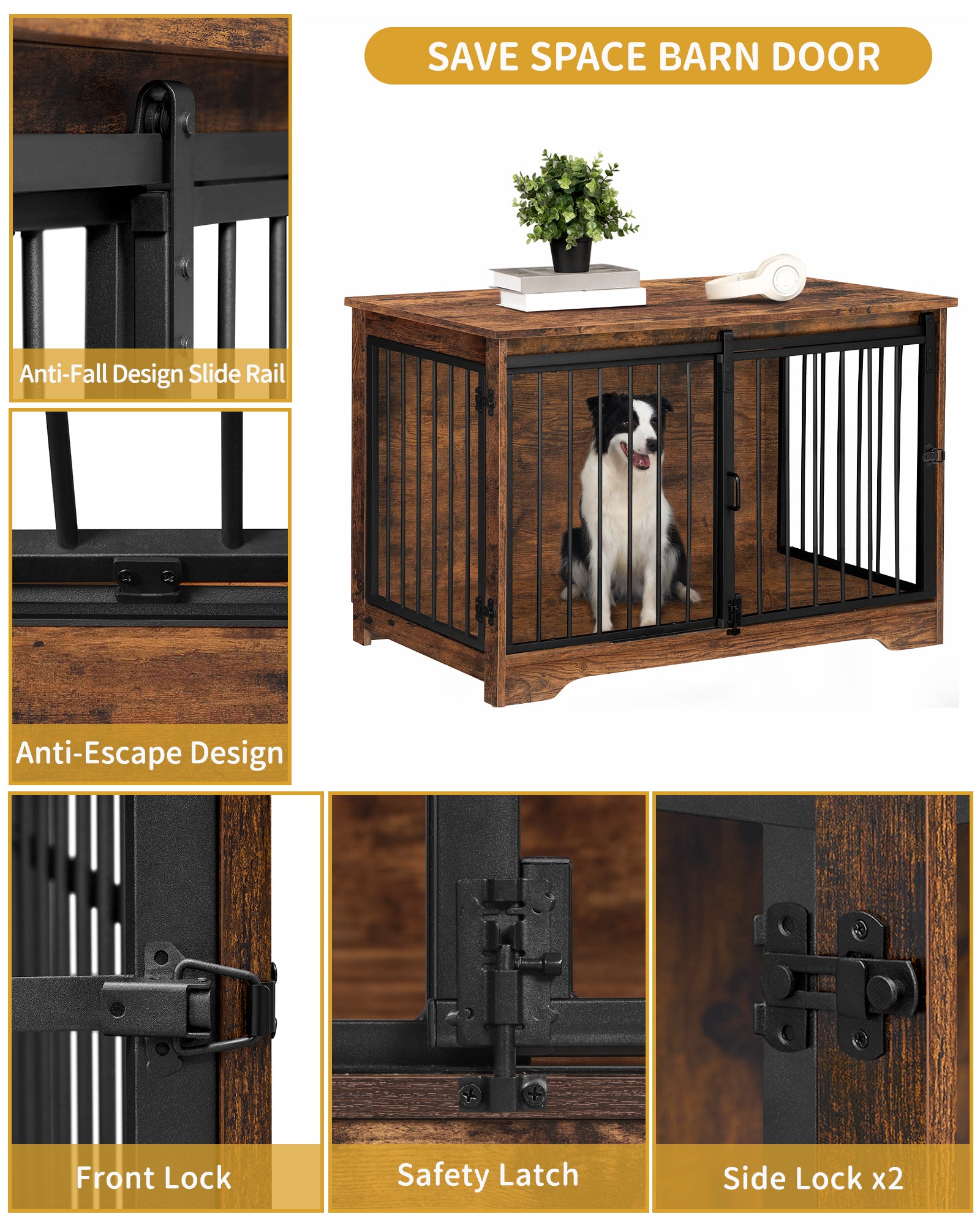 Hzuaneri Dog Cage Furniture, 100cm Dog Box for Home Use, Sliding Doors, 2 Doors