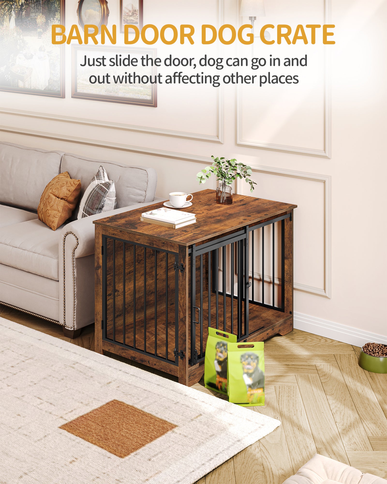 Hzuaneri Dog Cage Furniture, 100cm Dog Box for Home Use, Sliding Doors, 2 Doors