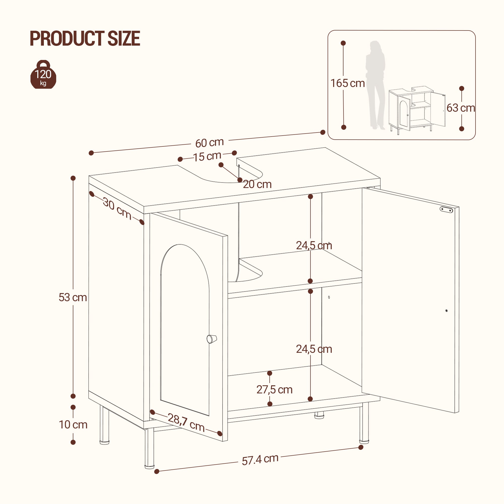 Hzuaneri Under Sink Bathroom Cabinet, Storage Cabinet with Adjustable Shelf and 2 Doors Bathroom Sink Unit for Washbasins with Pedestal, with Feet, Bathroom Vanity Unit, White, BC19103X