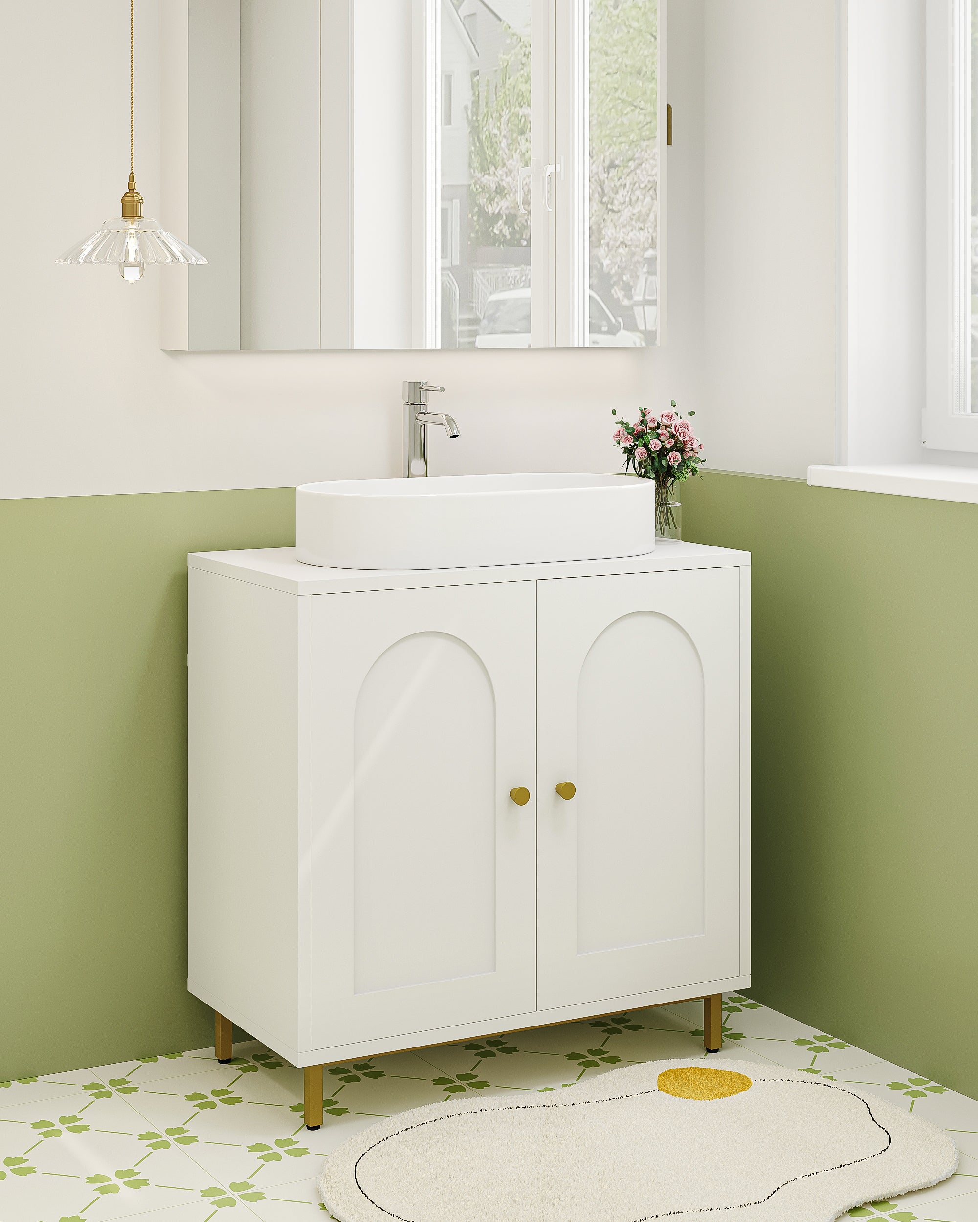 Hzuaneri Under Sink Bathroom Cabinet, Storage Cabinet with Adjustable Shelf and 2 Doors Bathroom Sink Unit for Washbasins with Pedestal, with Feet, Bathroom Vanity Unit, White, BC19103X