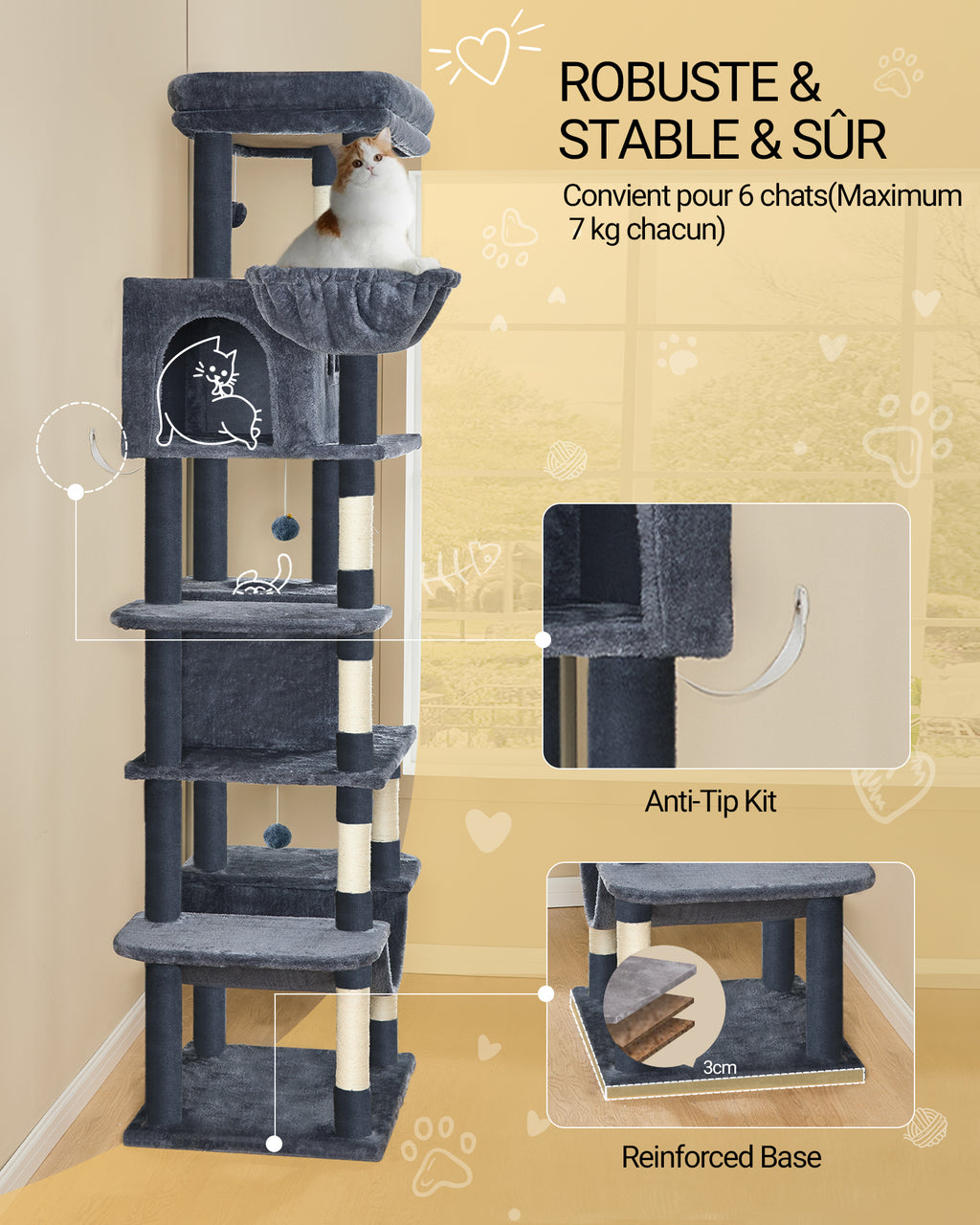 Hzuaneri Cat Tree,  Large Cat Tower for Indoor Cats, Multi-Level Cat House with Condo
