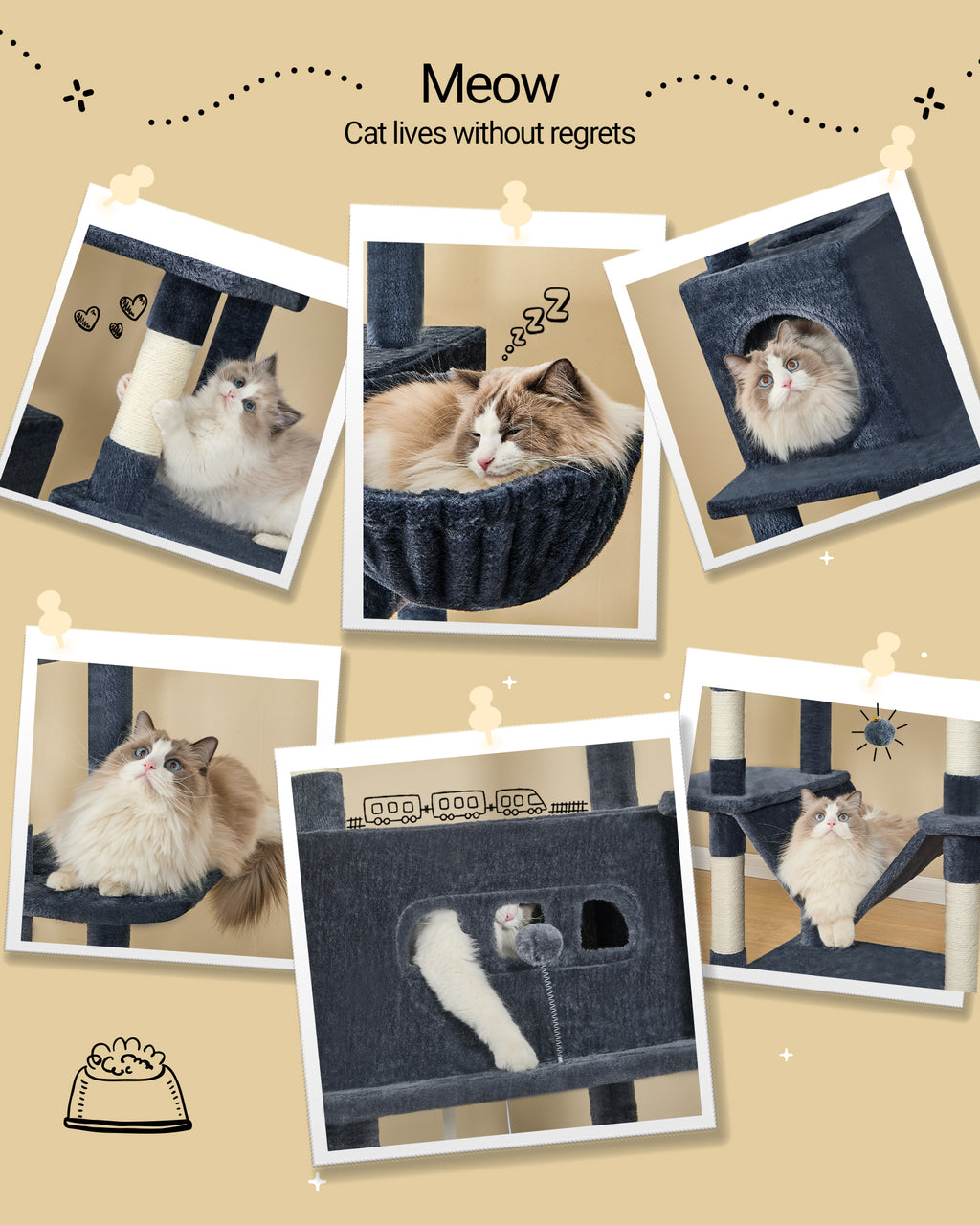 Hzuaneri Cat Tree,  Large Cat Tower for Indoor Cats, Multi-Level Cat House with Condo