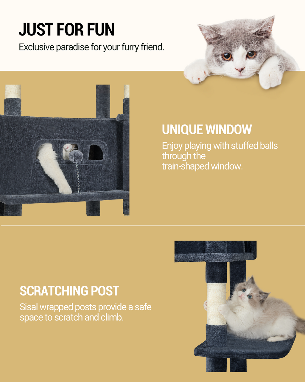 Hzuaneri Cat Tree,  Large Cat Tower for Indoor Cats, Multi-Level Cat House with Condo