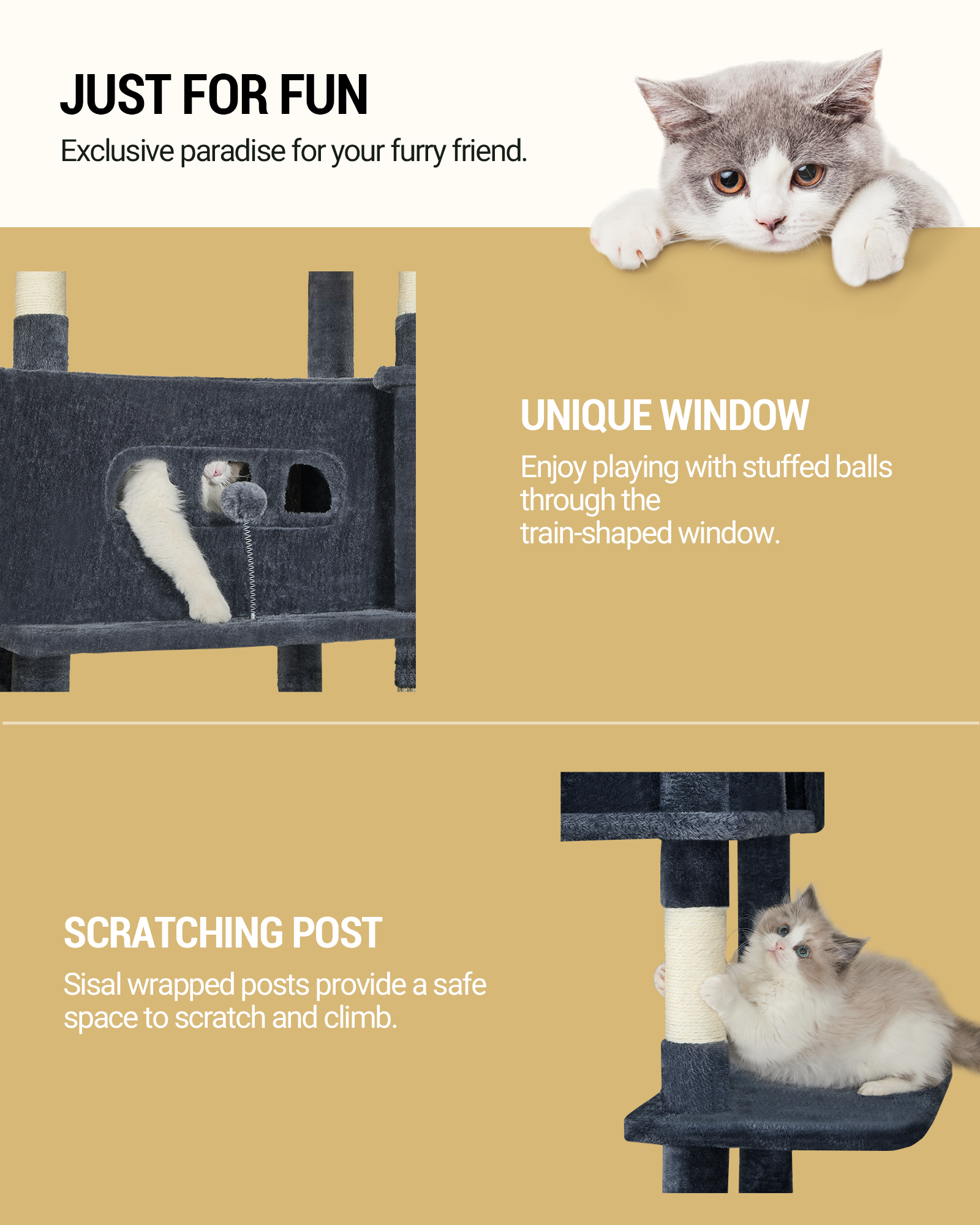 Hzuaneri Cat Tree,  Large Cat Tower for Indoor Cats, Multi-Level Cat House with Condo