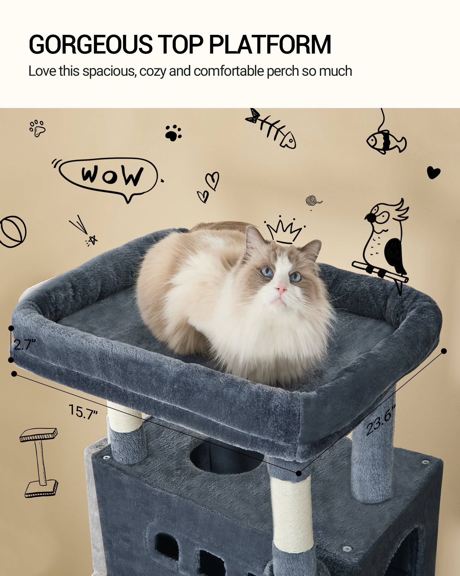 Hzuaneri Cat Tree,  Large Cat Tower for Indoor Cats, Multi-Level Cat House with Condo