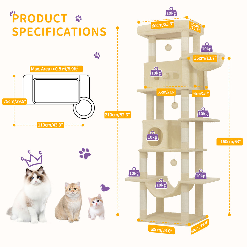 Hzuaneri Cat Tree,  Large Cat Tower for Indoor Cats, Multi-Level Cat House with Condo