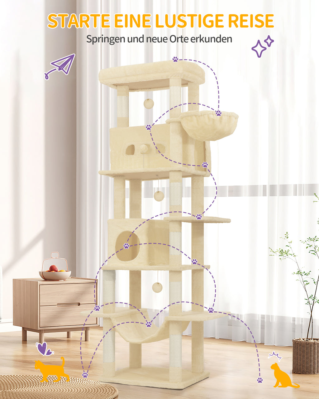 Hzuaneri Cat Tree,  Large Cat Tower for Indoor Cats, Multi-Level Cat House with Condo