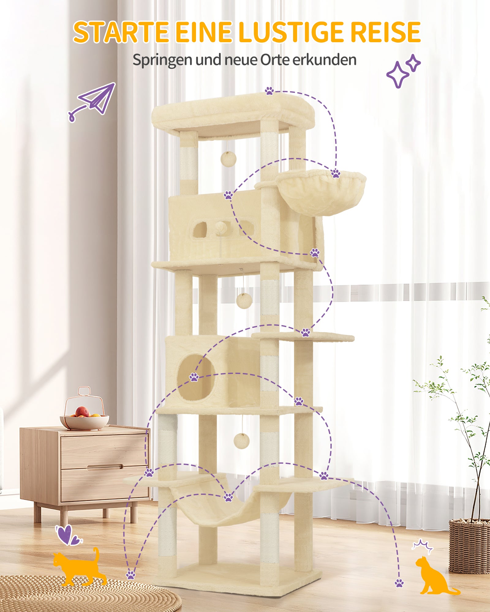 Hzuaneri Cat Tree,  Large Cat Tower for Indoor Cats, Multi-Level Cat House with Condo