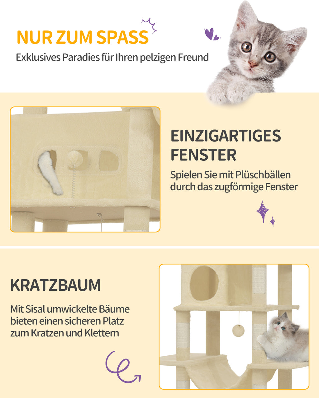 Hzuaneri Cat Tree,  Large Cat Tower for Indoor Cats, Multi-Level Cat House with Condo