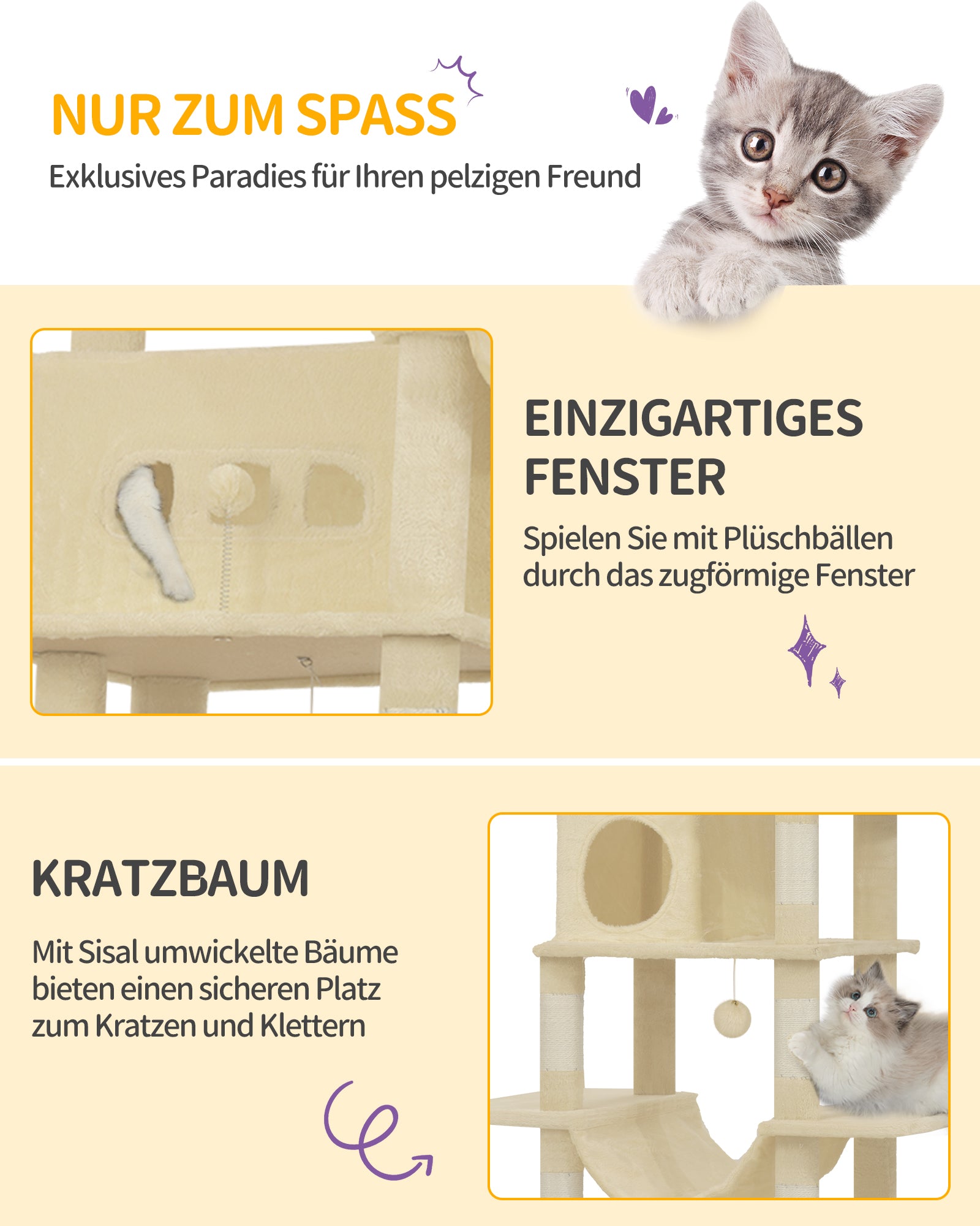 Hzuaneri Cat Tree,  Large Cat Tower for Indoor Cats, Multi-Level Cat House with Condo