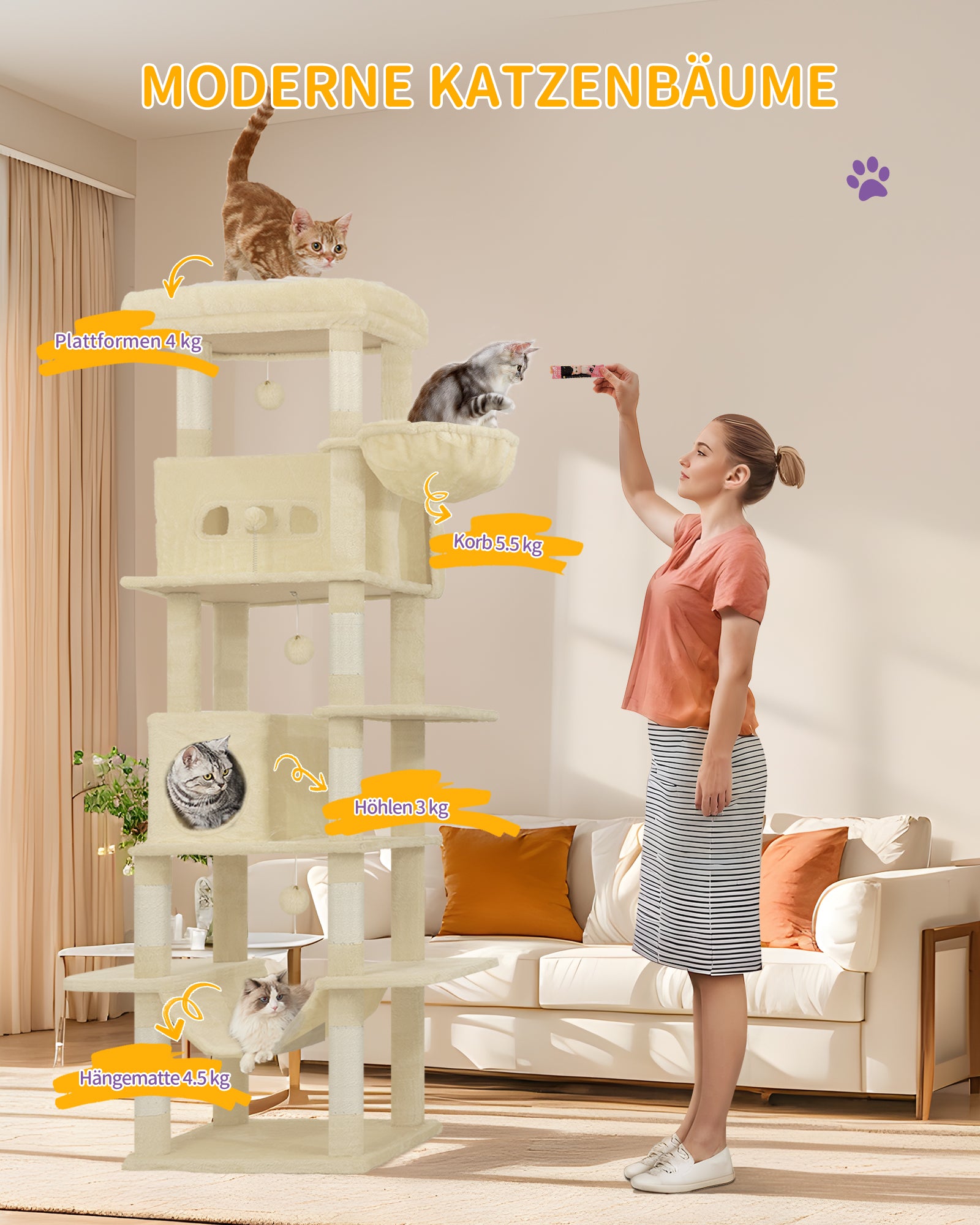 Hzuaneri Cat Tree,  Large Cat Tower for Indoor Cats, Multi-Level Cat House with Condo