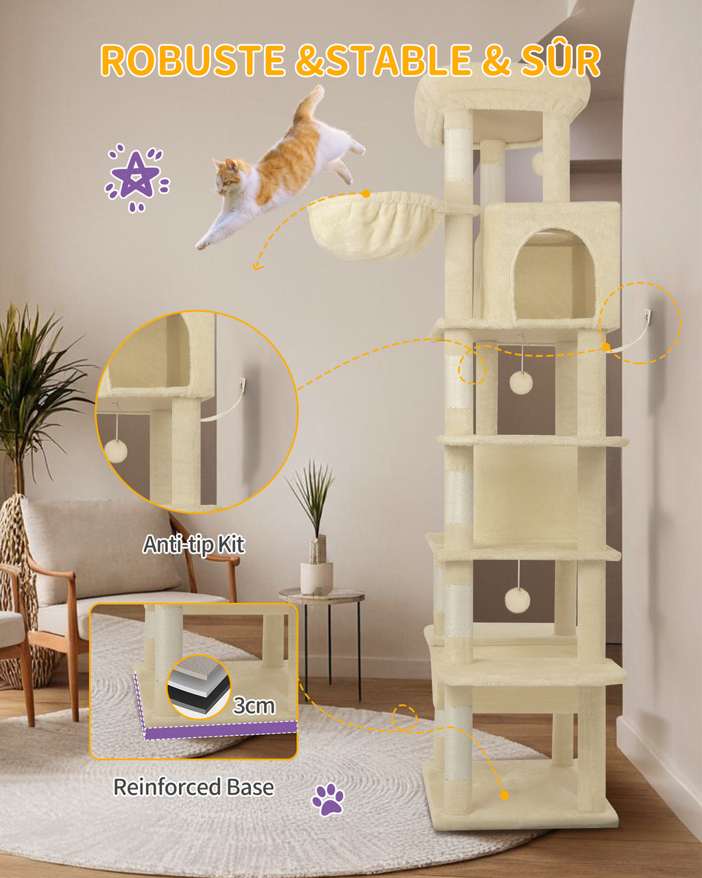 Hzuaneri Cat Tree,  Large Cat Tower for Indoor Cats, Multi-Level Cat House with Condo