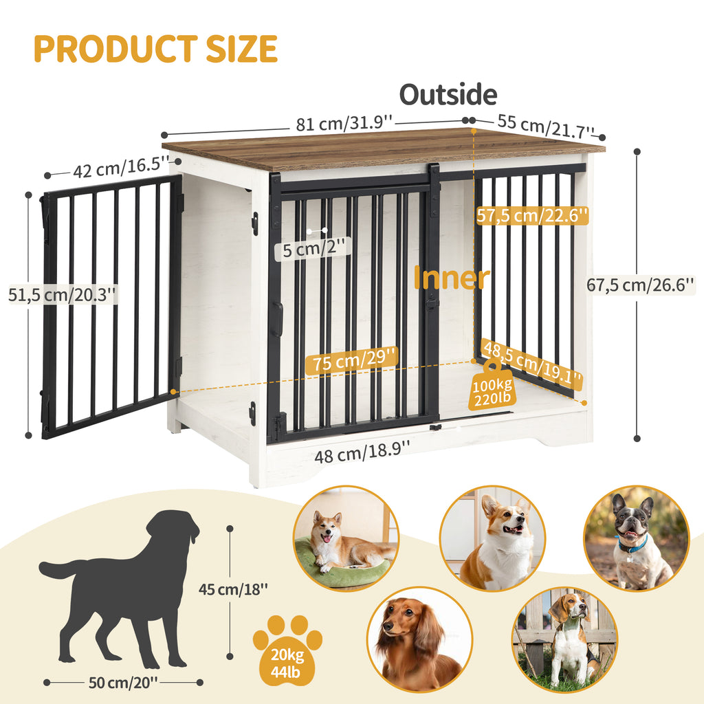 Hzuaneri Dog Crate Furniture, 81cm Dog Box for Home Use, Sliding Doors, White Brown
