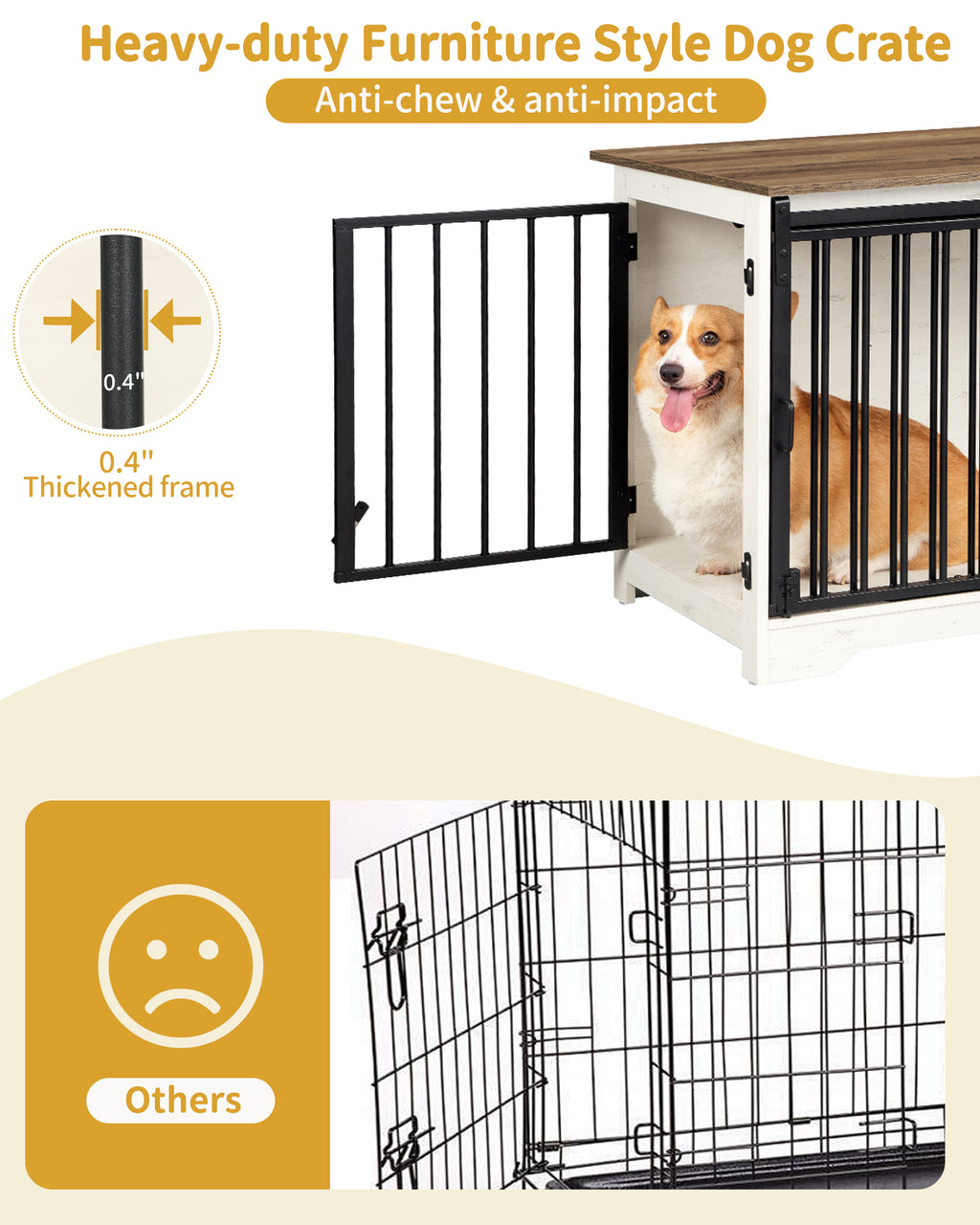 Hzuaneri Dog Crate Furniture, 81cm Dog Box for Home Use, Sliding Doors, White Brown