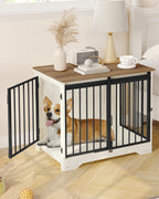 Hzuaneri Dog Crate Furniture, 81cm Dog Box for Home Use, Sliding Doors, White Brown