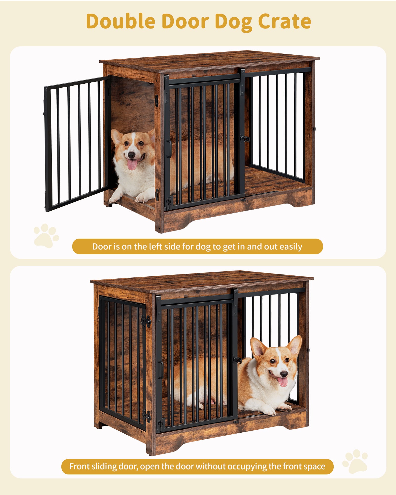 Hzuaneri Dog Crate Furniture, 81cm Dog Box for Home Use, Sliding Doors, 2 Doors, Modern Wooden Indoor Dog Box for Small/Medium Dogs, Dog Crate for Home Use, 81 x 55 x 67.5cm, Vintage Brown DFC83601B