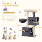 Hzuaneri Kratzbaum, 98 cm Stabil Katzenbaum, Katzenkratzbaum mit Großer Liegefläche, Katzenhöhle, Sisalstämme, Korb