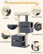 Hzuaneri Kratzbaum, 98 cm Stabil Katzenbaum, Katzenkratzbaum mit Großer Liegefläche, Katzenhöhle, Sisalstämme, Korb