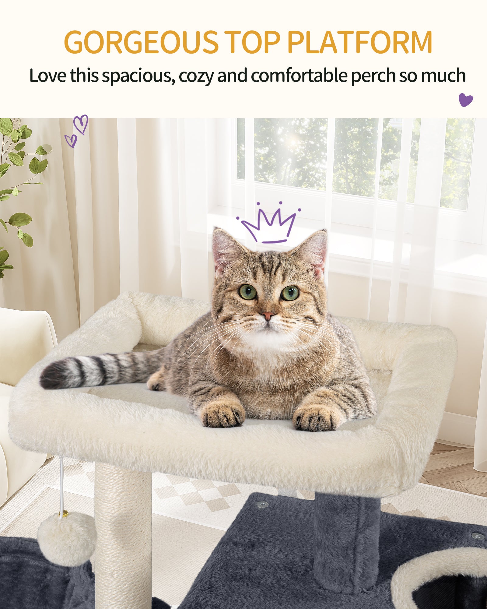 Hzuaneri Kratzbaum, 98 cm Stabil Katzenbaum, Katzenkratzbaum mit Großer Liegefläche, Katzenhöhle, Sisalstämme, Korb