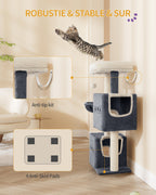 Hzuaneri Kratzbaum, 98 cm Stabil Katzenbaum, Katzenkratzbaum mit Großer Liegefläche, Katzenhöhle, Sisalstämme, Korb