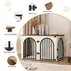 Hzuaneri Dog Cage Furniture, 100cm Dog Box for Home Use, 3 Doors, Arched Door, White Brown