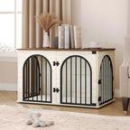 Hzuaneri Dog Cage Furniture, 100cm Dog Box for Home Use, 3 Doors, Arched Door, White Brown