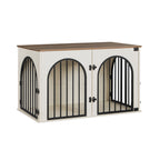 Hzuaneri Dog Cage Furniture, 100cm Dog Box for Home Use, 3 Doors, Arched Door, White Brown