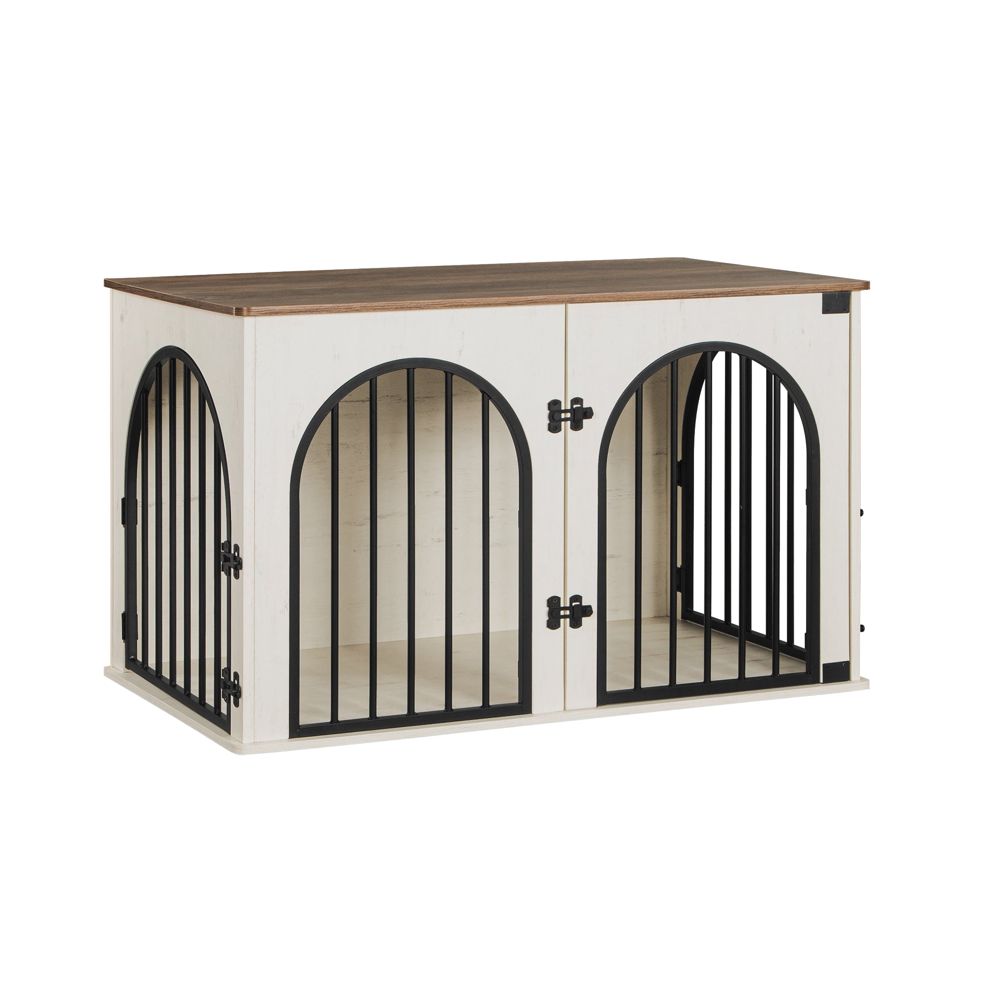 Hzuaneri Dog Cage Furniture, 100cm Dog Box for Home Use, 3 Doors, Arched Door, White Brown