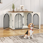 Hzuaneri Dog Cage Furniture, 80cm Dog Box for Home, 3 Doors, Arched Door, White Brown