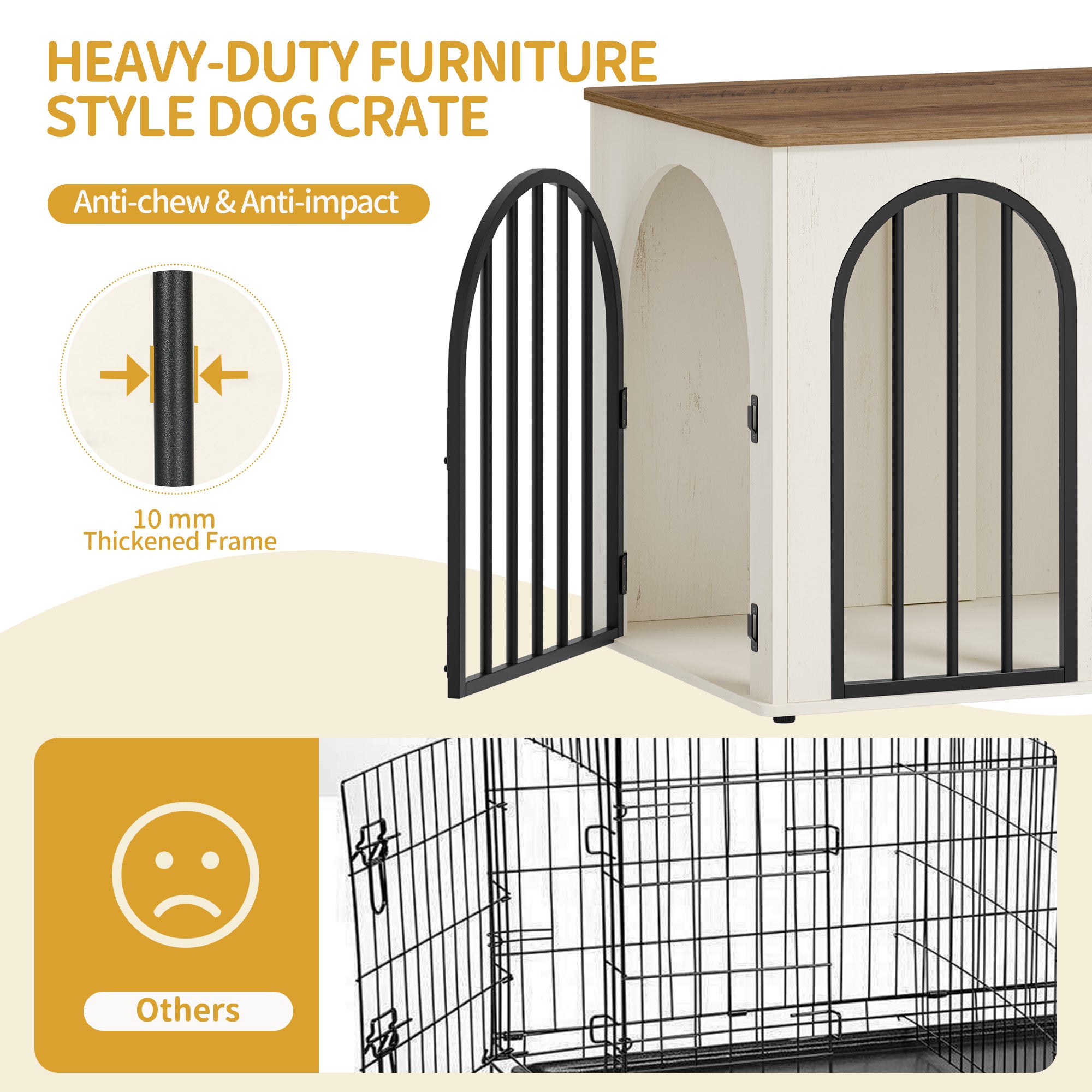 Hzuaneri Dog Cage Furniture, 80cm Dog Box for Home, 3 Doors, Arched Door, White Brown