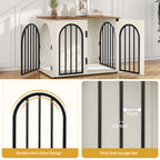 Hzuaneri Dog Cage Furniture, 80cm Dog Box for Home, 3 Doors, Arched Door, White Brown