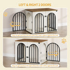 Hzuaneri Dog Cage Furniture, 80cm Dog Box for Home, 3 Doors, Arched Door, White Brown