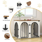 Hzuaneri Dog Cage Furniture, 80cm Dog Box for Home, 3 Doors, Arched Door, White Brown