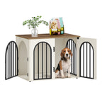 Hzuaneri Dog Cage Furniture, 80cm Dog Box for Home, 3 Doors, Arched Door, White Brown