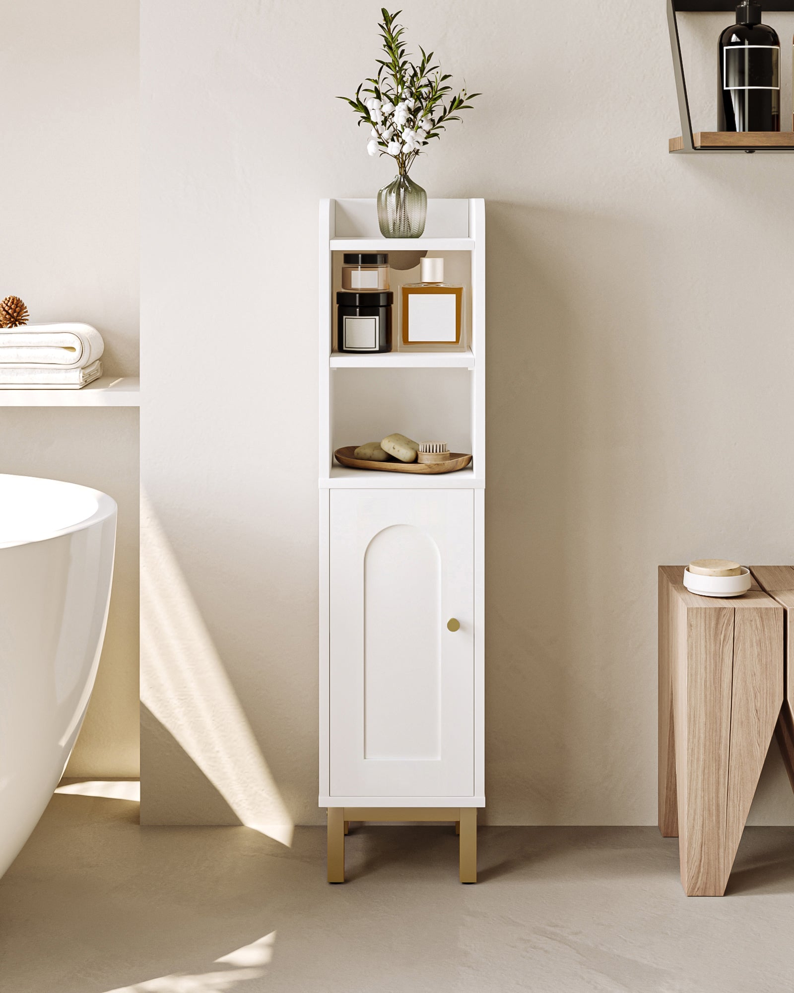 Hzuaneri Bathroom Cabinet, Narrow Bathroom Cabinet, Adjustable Shelves, Toilet Cabinet