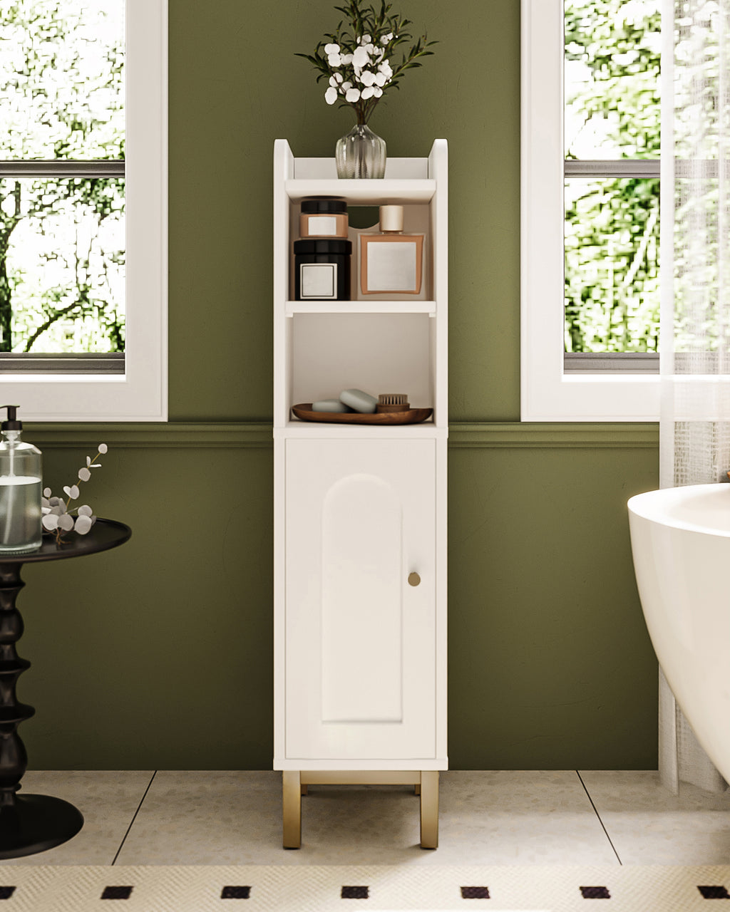 Hzuaneri Bathroom Cabinet, Narrow Bathroom Cabinet, Adjustable Shelves, Toilet Cabinet