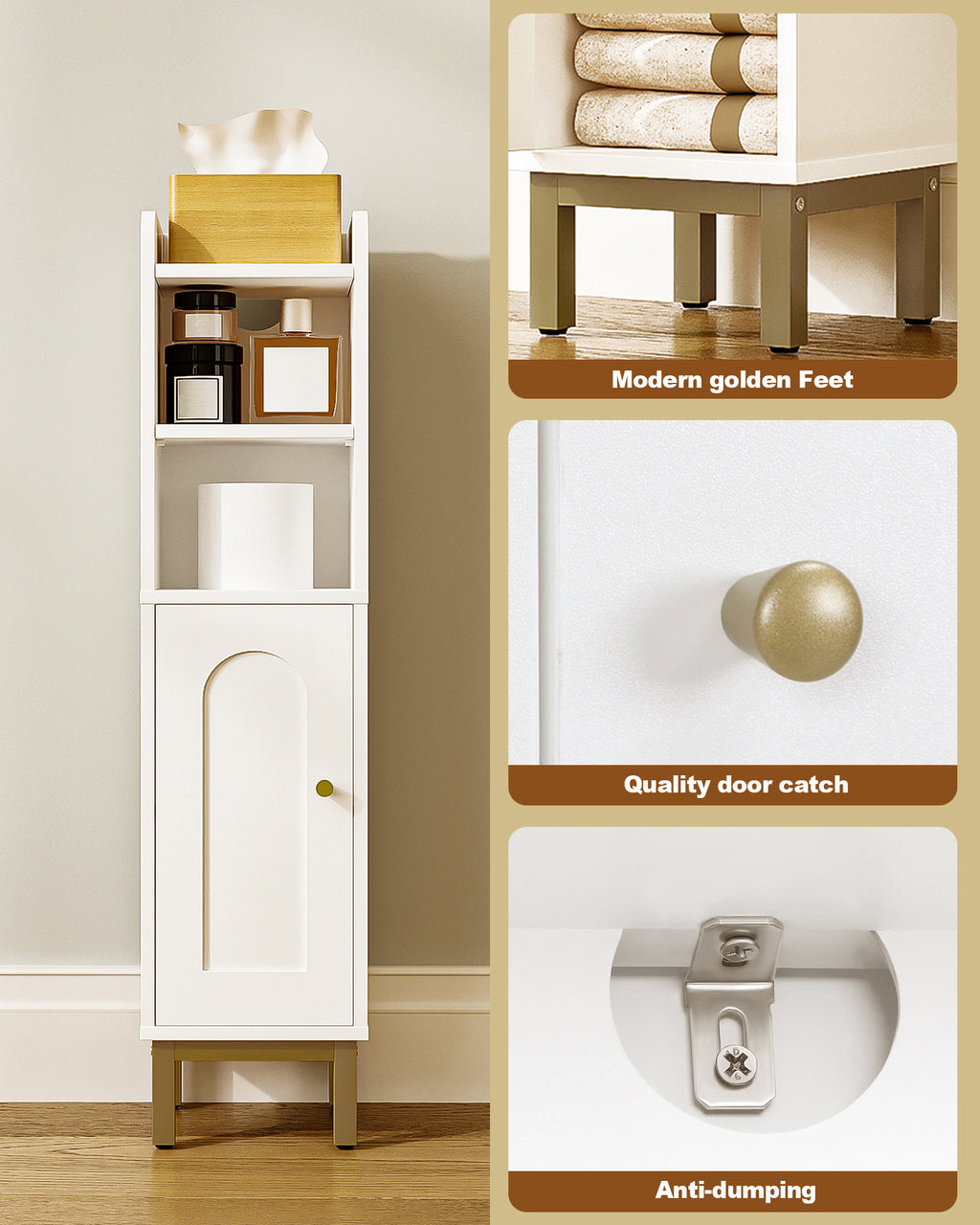 Hzuaneri Bathroom Cabinet, Narrow Bathroom Cabinet, Adjustable Shelves, Toilet Cabinet