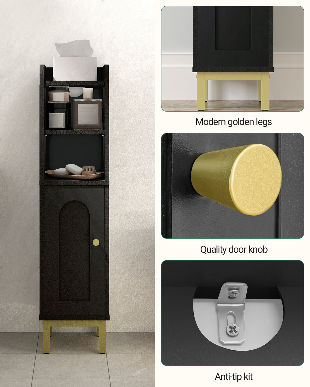 Hzuaneri Bathroom Cabinet, Narrow Bathroom Cabinet, Adjustable Shelves, Toilet Cabinet