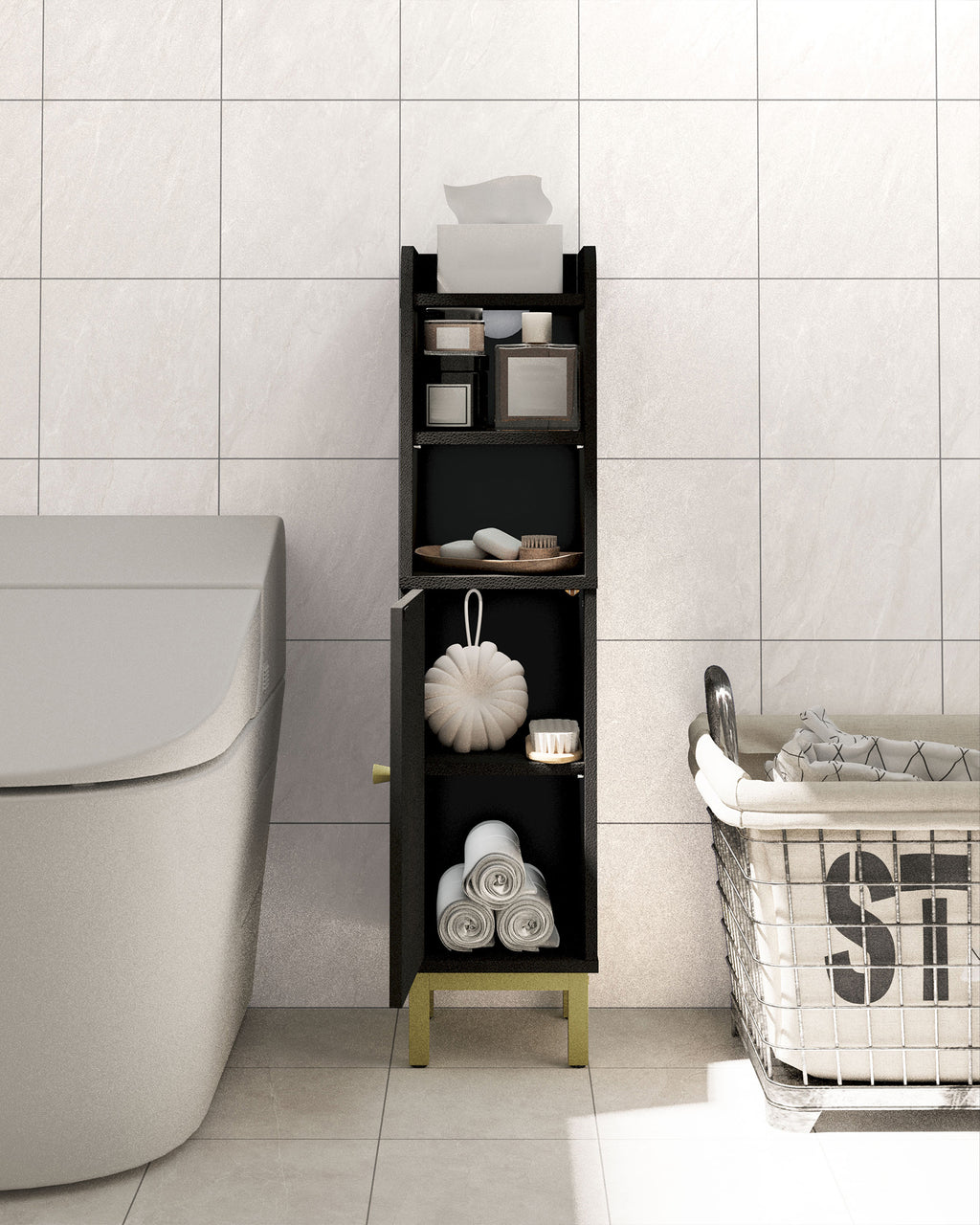 Hzuaneri Bathroom Cabinet, Narrow Bathroom Cabinet, Adjustable Shelves, Toilet Cabinet