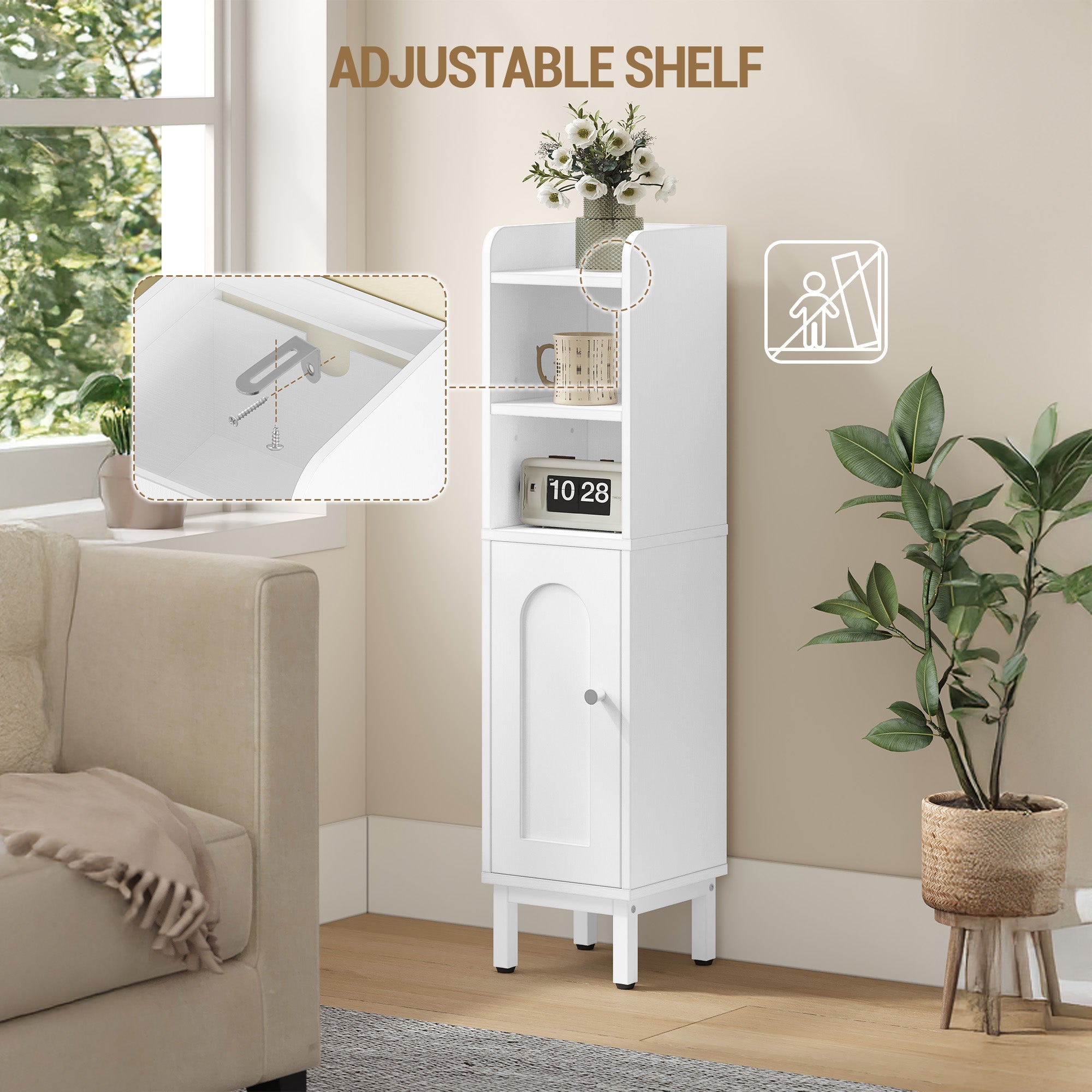 Hzuaneri Bathroom Cabinet, Bathroom Furniture, Narrow Cabinet, Adjustable Shelves, Space Saving, Easy Assembly, 20 x 20 x 83 cm, White BC08213W
